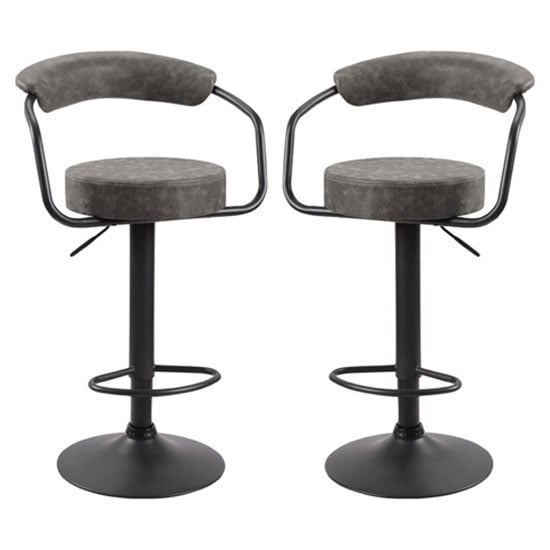 Photo of Hanna grey woven fabric bar stools with black base in a pair