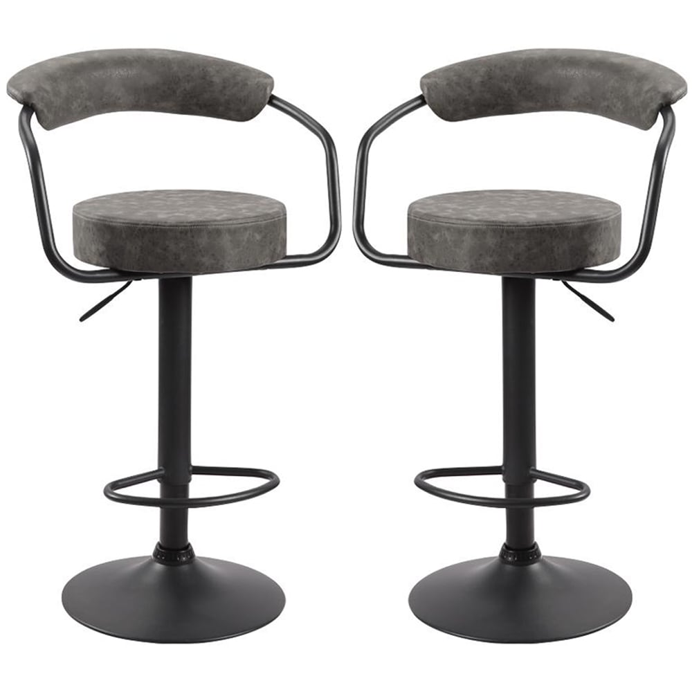 Hanna Grey Leather Bar Stools In Pair