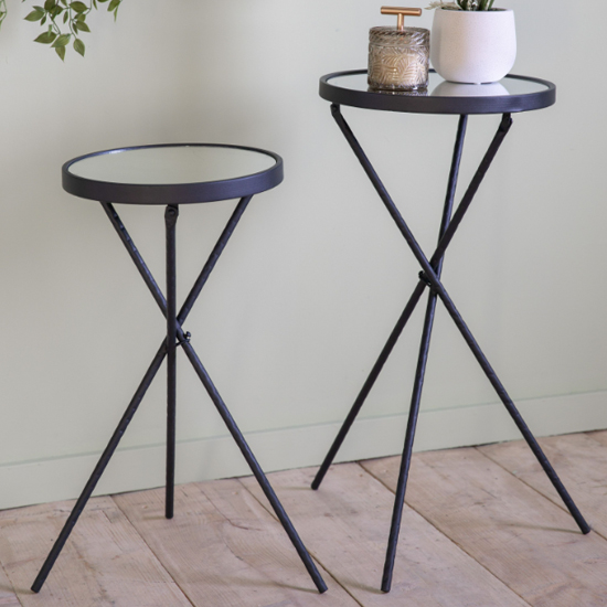 Product photograph of Hanna Round Glass Set Of 2 Side Tables With Black Metal Frame from Furniture in Fashion