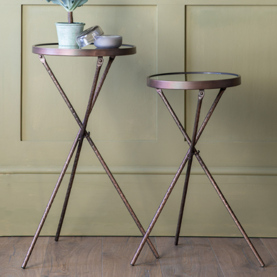 Product photograph of Hanna Round Glass Set Of 2 Side Tables With Bronze Metal Frame from Furniture in Fashion
