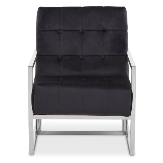Hanna Velvet Lounge Chair With Silver Frame In Black