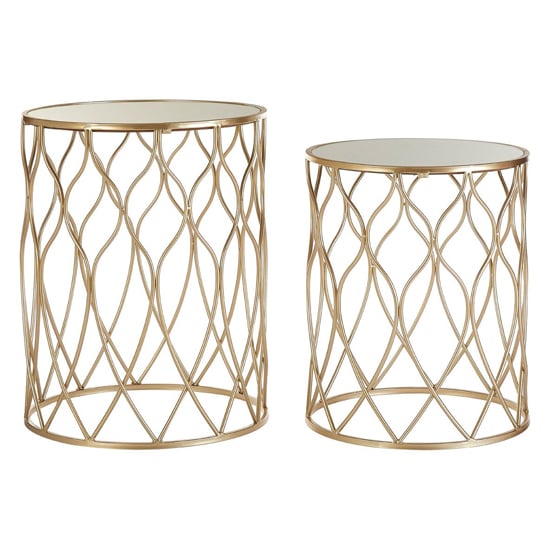 Read more about Hannah glass set of 2 side tables with curved champagne frame