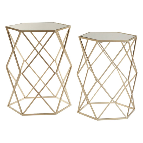 Hannah Hexagonal Glass Set Of 2 Side Tables With Champagne Base_2