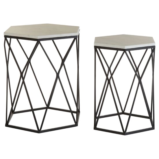 Hannah Hexagonal Marble Set Of 2 Side Tables With Black Frame_2
