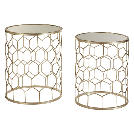 Hannah Mirrored Glass Set Of 2 Side Tables With Champagne Frame