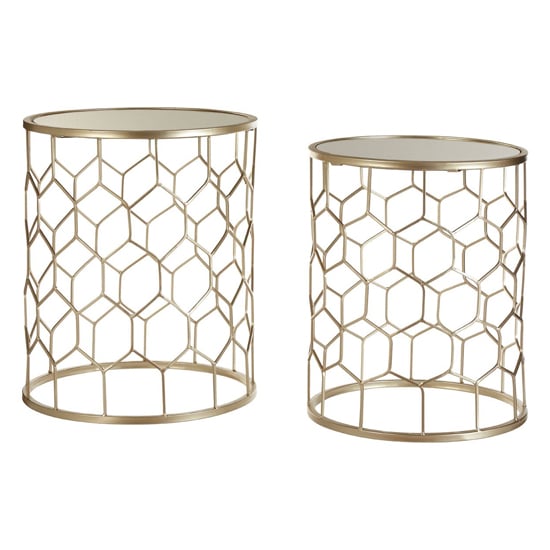 Product photograph of Hannah Mirrored Glass Set Of 2 Side Tables With Champagne Frame from Furniture in Fashion