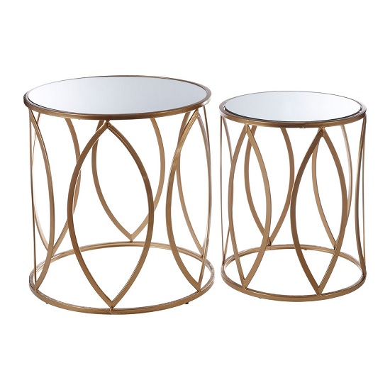 Hannah Set Of 2 Mirrored Glass Side Tables With Gold Finish Base