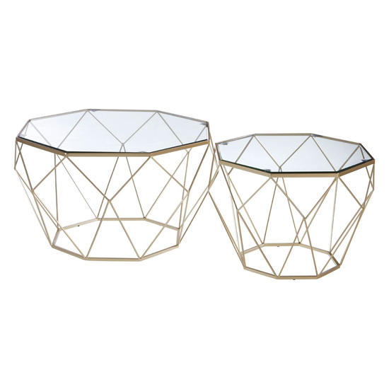Hannah Octagonal Glass Set Of 2 Side Tables With Champagne Frame
