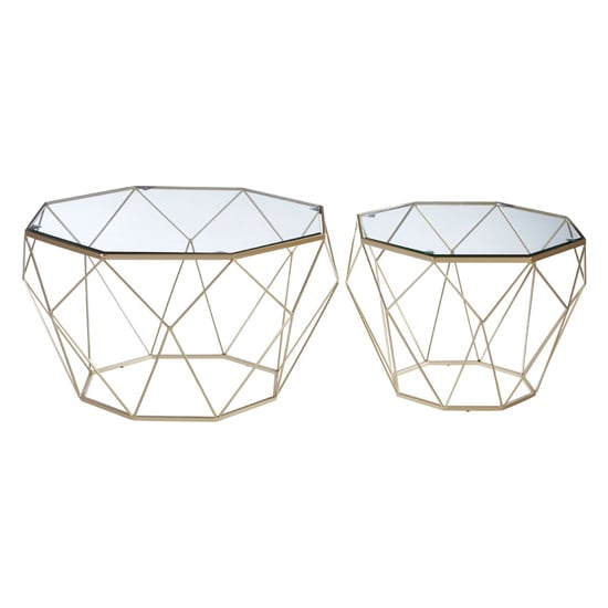 Photo of Hannah octagonal glass set of 2 side tables with champagne frame