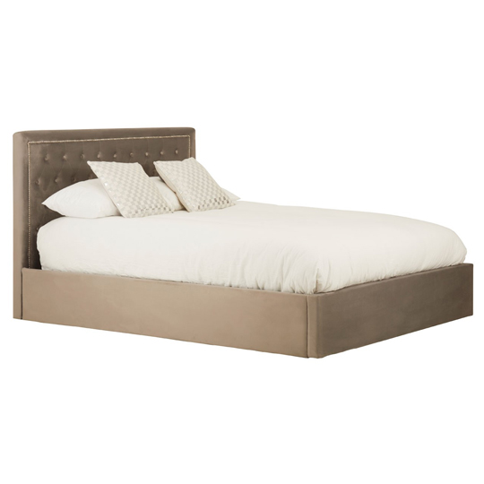 Hannah Ottoman Fabric King Size Bed In Beige FiF