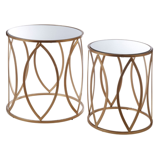 Hannah Round Glass Top Set Of 2 Side Tables With Gold Frame