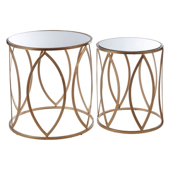 Photo of Hannah round glass top set of 2 side tables with gold frame