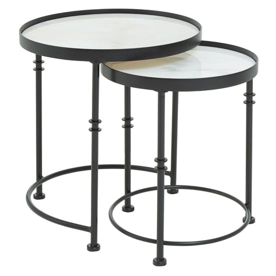 Hannah Round Marble Set Of 2 Side Tables With Black Frame