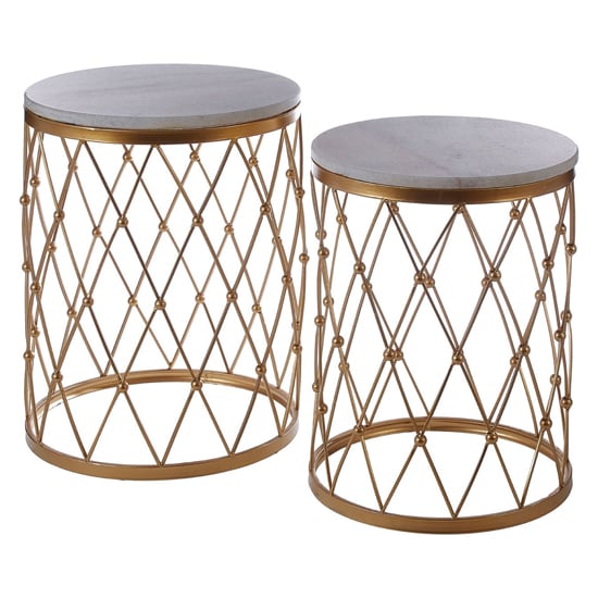 Hannah Round Marble Top Set Of 2 Side Tables With Gold Frame_2