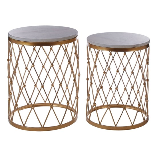 Product photograph of Hannah Round Marble Top Set Of 2 Side Tables With Gold Frame from Furniture in Fashion