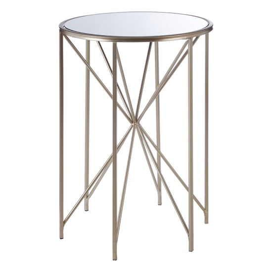 Hannah Round Mirrored Glass Top Side Table With Champagne Base