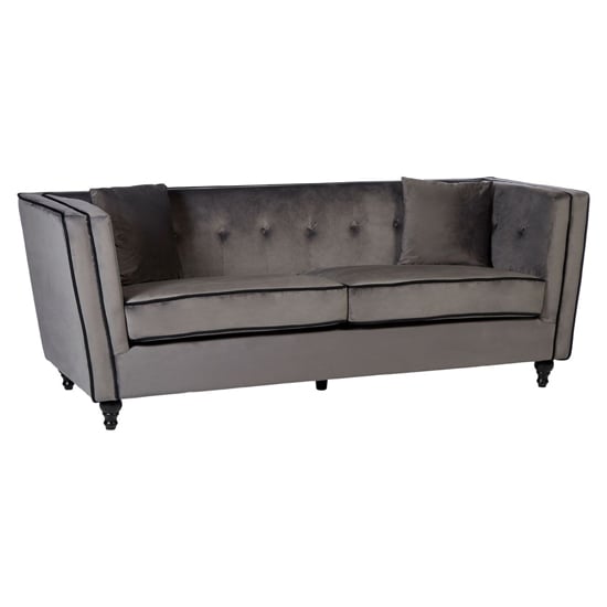 Hannah Upholstered Velvet 3 Seater Sofa In Grey_1
