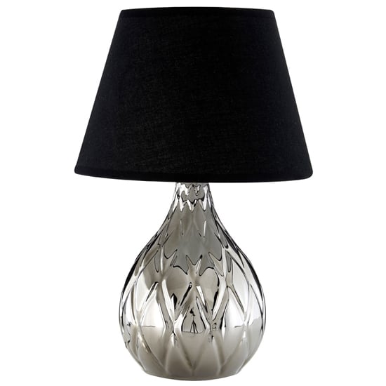 Photo of Hannata black fabric shade table lamp with silver base