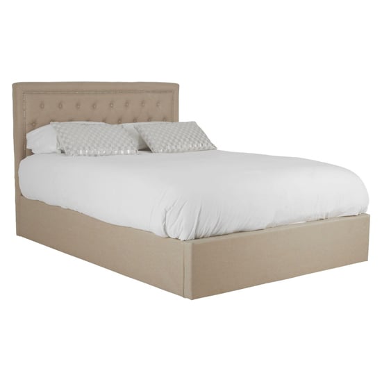 Product photograph of Hannata Fabric Storage Ottoman Double Bed In Beige from Furniture in Fashion