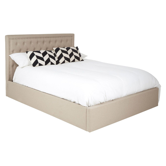 Product photograph of Hannata Fabric Storage Ottoman King Size Bed In Beige from Furniture in Fashion