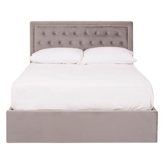 Hannata Velvet Storage Ottoman Double Bed In Brushed Steel