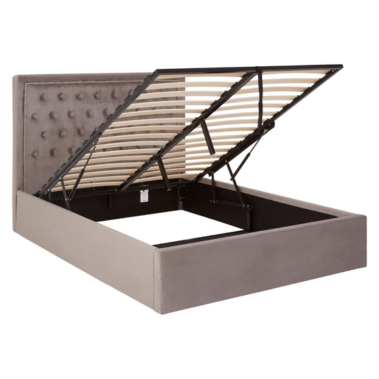 Hannata Velvet Storage Ottoman Double Bed In Brushed Steel