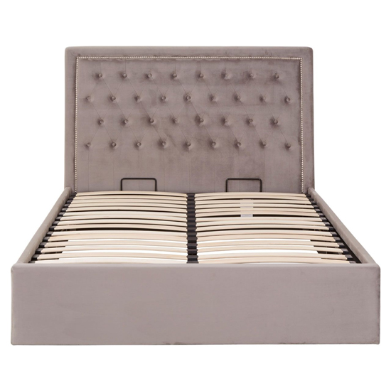 Hannata Velvet Storage Ottoman Double Bed In Brushed Steel