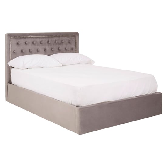 Photo of Hannata velvet storage ottoman double bed in brushed steel