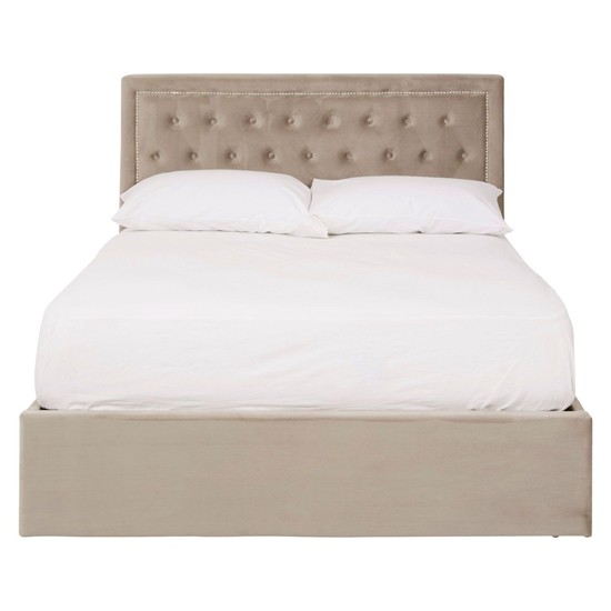 Hannata Velvet Storage Ottoman Double Bed In Mink