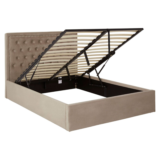Hannata Velvet Storage Ottoman Double Bed In Mink