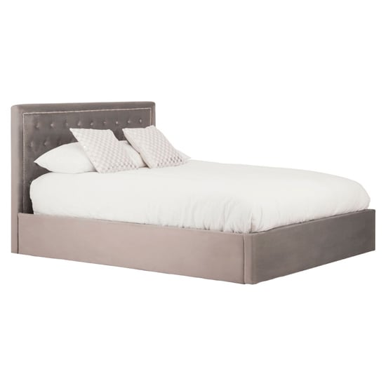Product photograph of Hannata Velvet Storage Ottoman King Size Bed In Brushed Steel from Furniture in Fashion