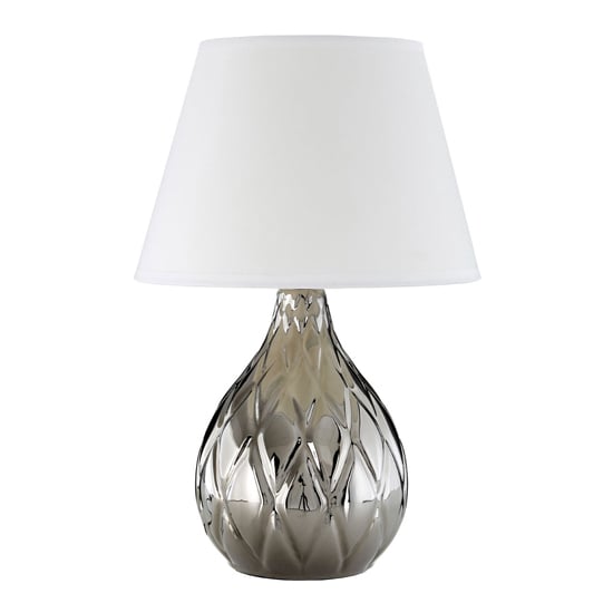 Read more about Hannata white fabric shade table lamp with silver base
