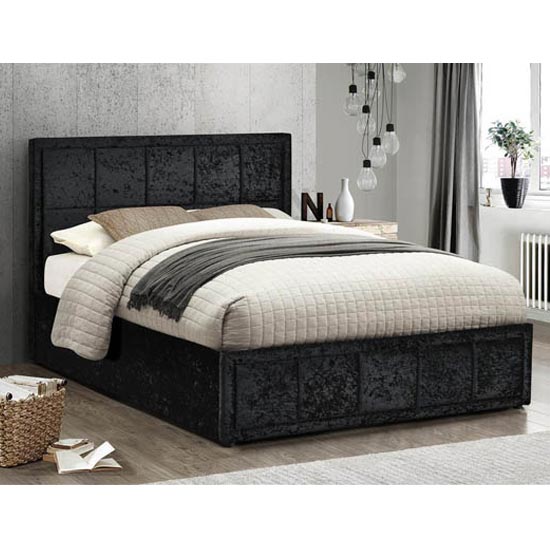 Photo of Hannover ottoman fabric double bed in black crushed velvet