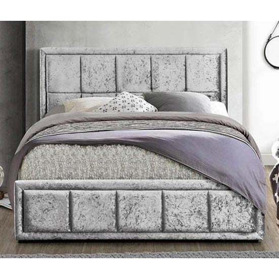 Hannover Ottoman Fabric Small Double Bed In Steel Crushed Velvet_2