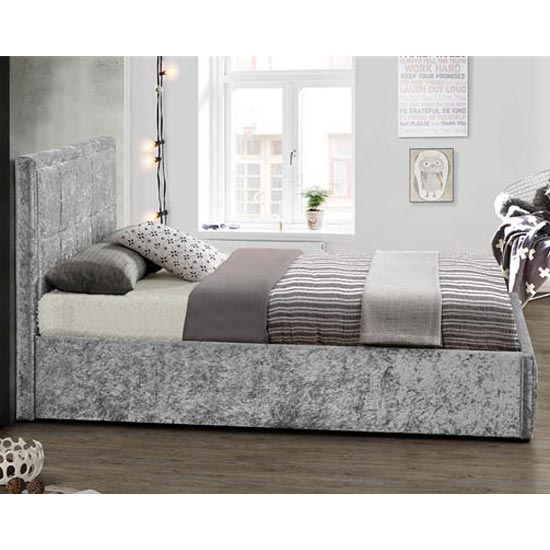 Hannover Ottoman Fabric Small Double Bed In Steel Crushed Velvet_3