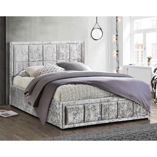 Photo of Hannover ottoman fabric double bed in steel crushed velvet