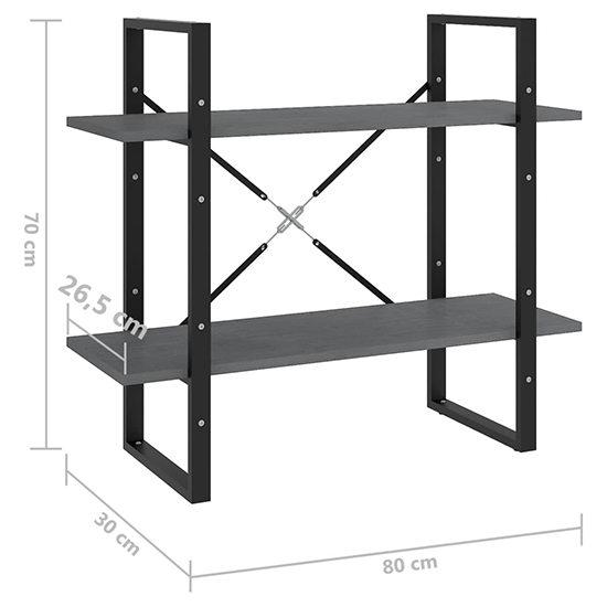 Hanny Pine Wood 2-Tier Bookshelf In Grey