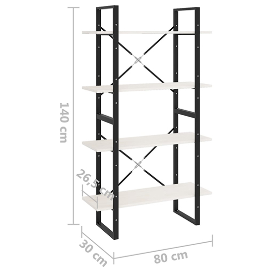 Hanny Pine Wood 4-Tier Bookshelf In White