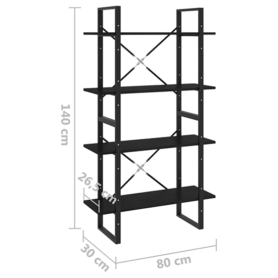 Hanny Pine Wood 4-Tier Bookshelf In Black