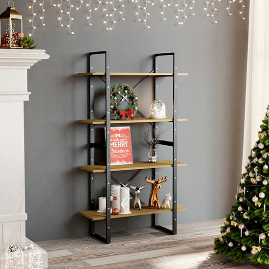 Product photograph of Hanny Pine Wood 4-tier Bookshelf In Brown from Furniture in Fashion