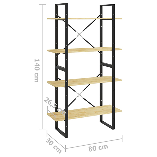 Hanny Pine Wood 4-Tier Bookshelf In Natural