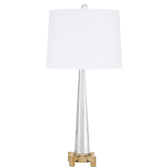 Photo of Hanoa white fabric shade table lamp with tower crystal base