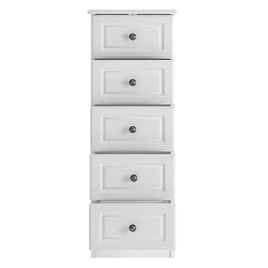 Hanoka Wooden Narrow Chest Of Drawers In White With 5 Drawers ...