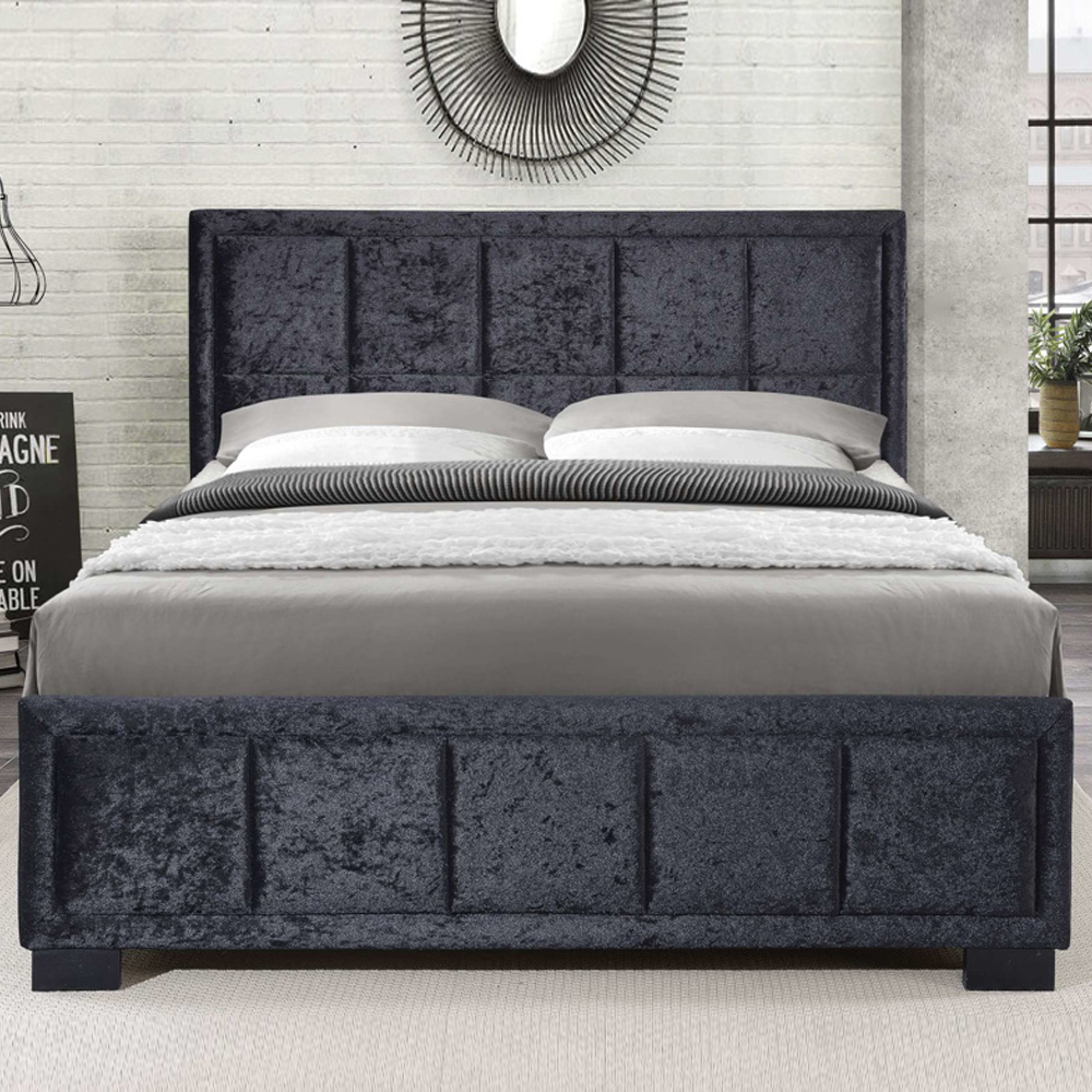 Hanover Fabric Double Bed In Black Crushed Velvet