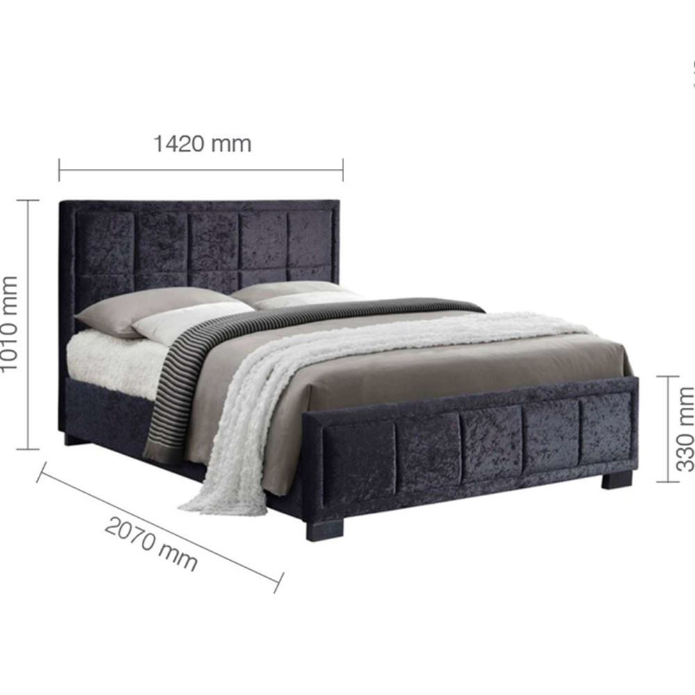 Hanover Fabric Double Bed In Black Crushed Velvet