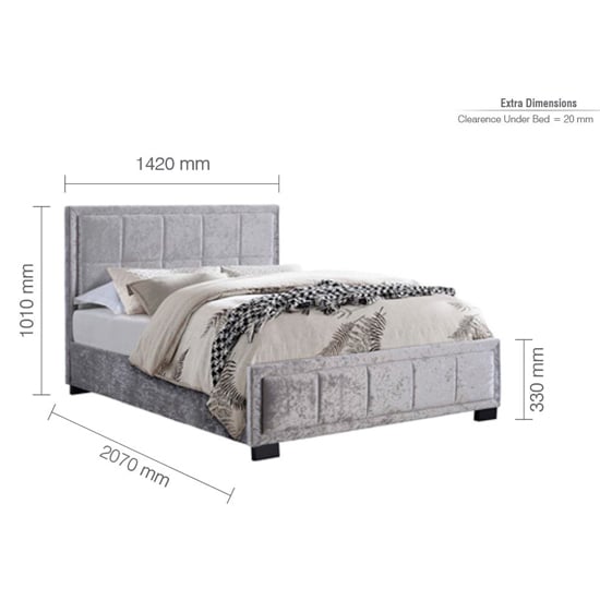 Hanover Fabric Double Bed In Steel Crushed Velvet