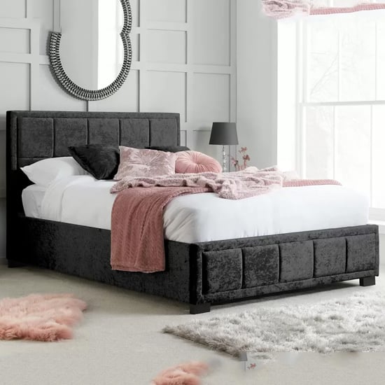 Hanover Fabric King Size Bed In Black Crushed Velvet