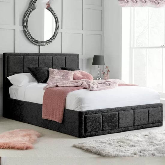 Read more about Hanover fabric ottoman double bed in black crushed velvet