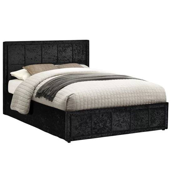Hanover Fabric Ottoman Small Double Bed In Black Crushed Velvet