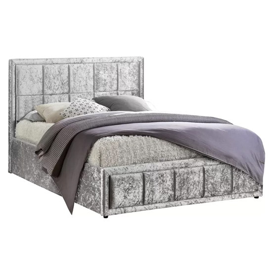Hanover Fabric Ottoman Small Double Bed In Steel Crushed Velvet
